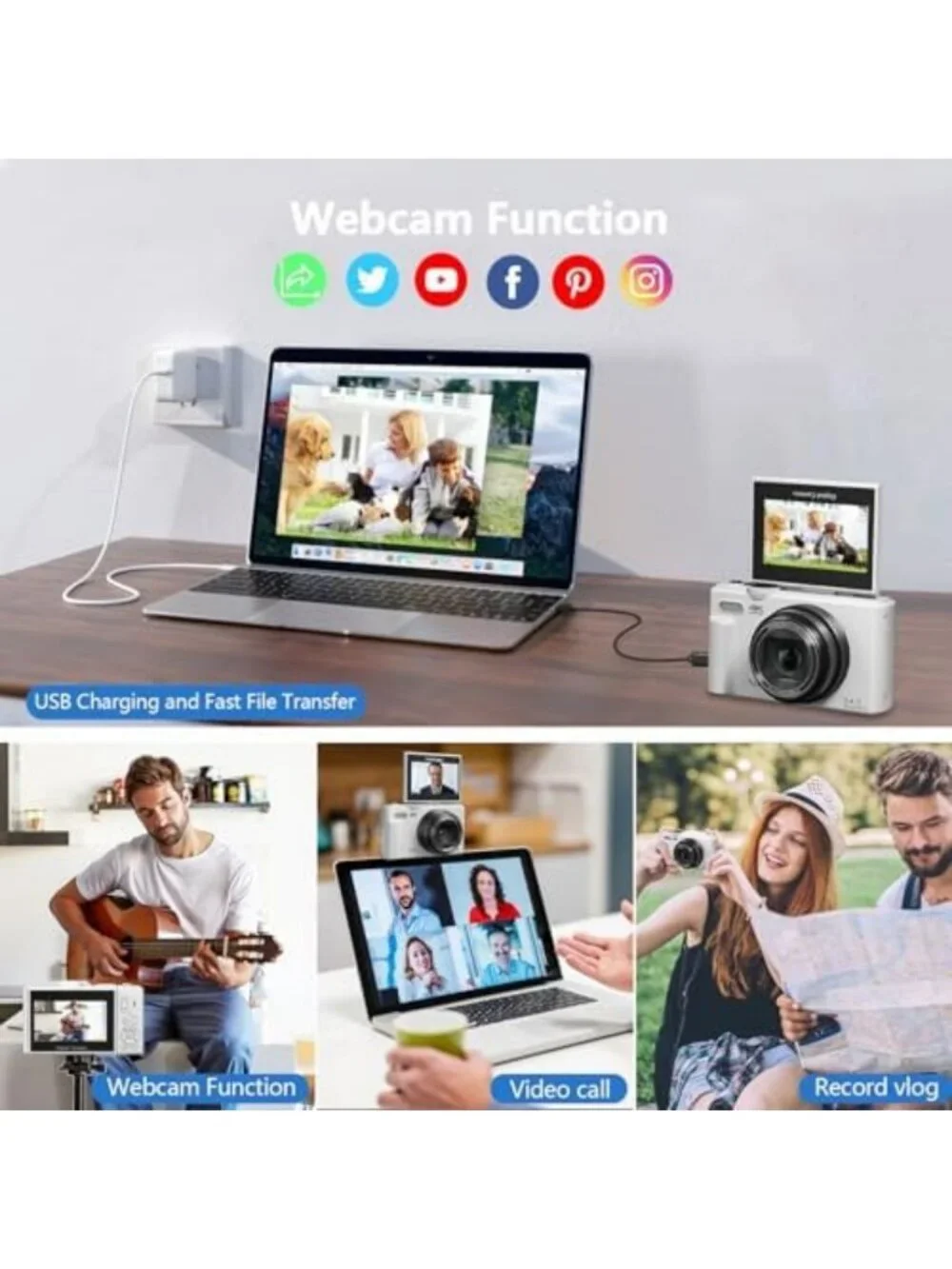 4K Vlogging Camera with 180° Flip Screen, 18X Zoom, Compact, 32GB Card & 2